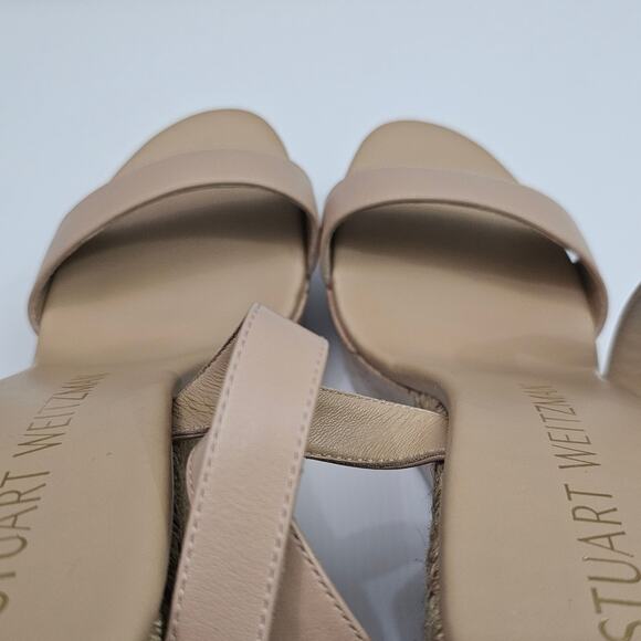 NEW Stuart Weitzman 5050 Wedge Womens 9 Tan Leather Raffia Cork Platform Heel - Picture 10 of 13